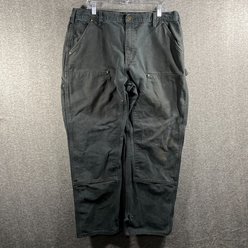 Carhartt Pants Mens 38x30 Fits 36x30 Black Double Knee Carpenter Cargo B136 BLK